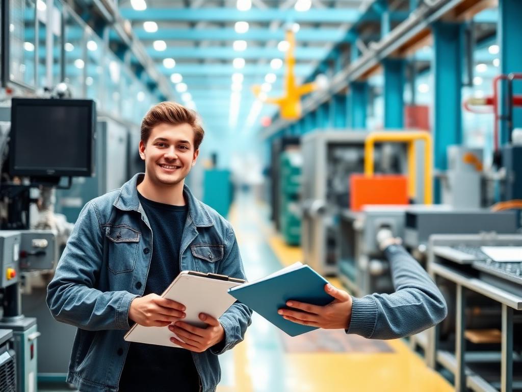 Young adults touring a working industry site with a professional mentor